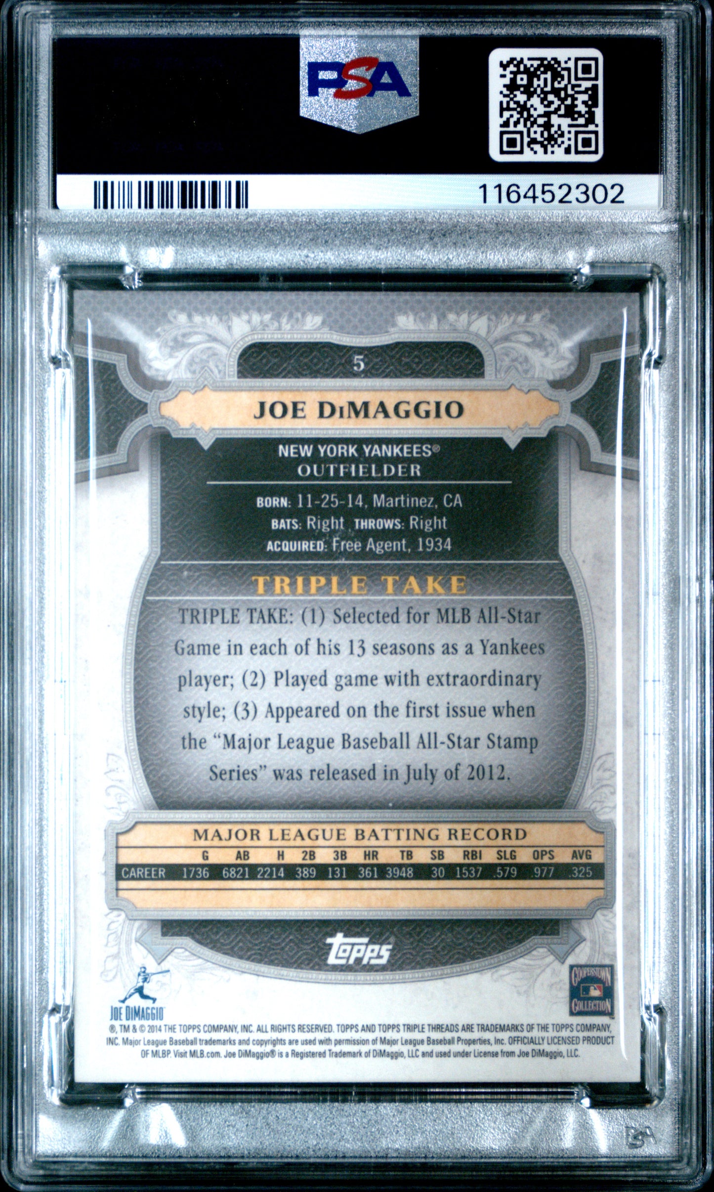 2014 Topps Triple Threads #5 Joe Dimaggio Emerald PSA 10
