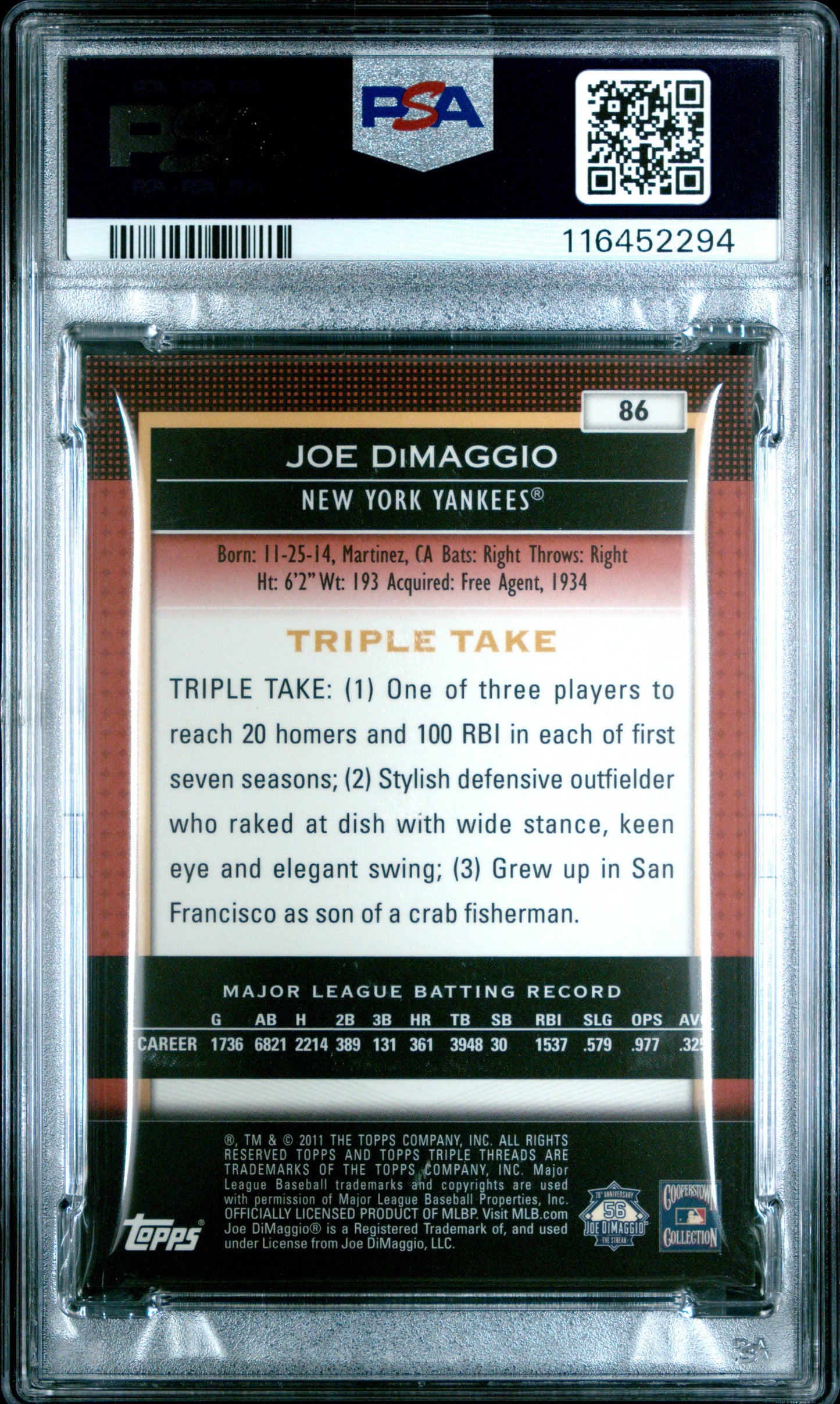 2011 Topps Triple Threads #86 Joe Dimaggio PSA 9