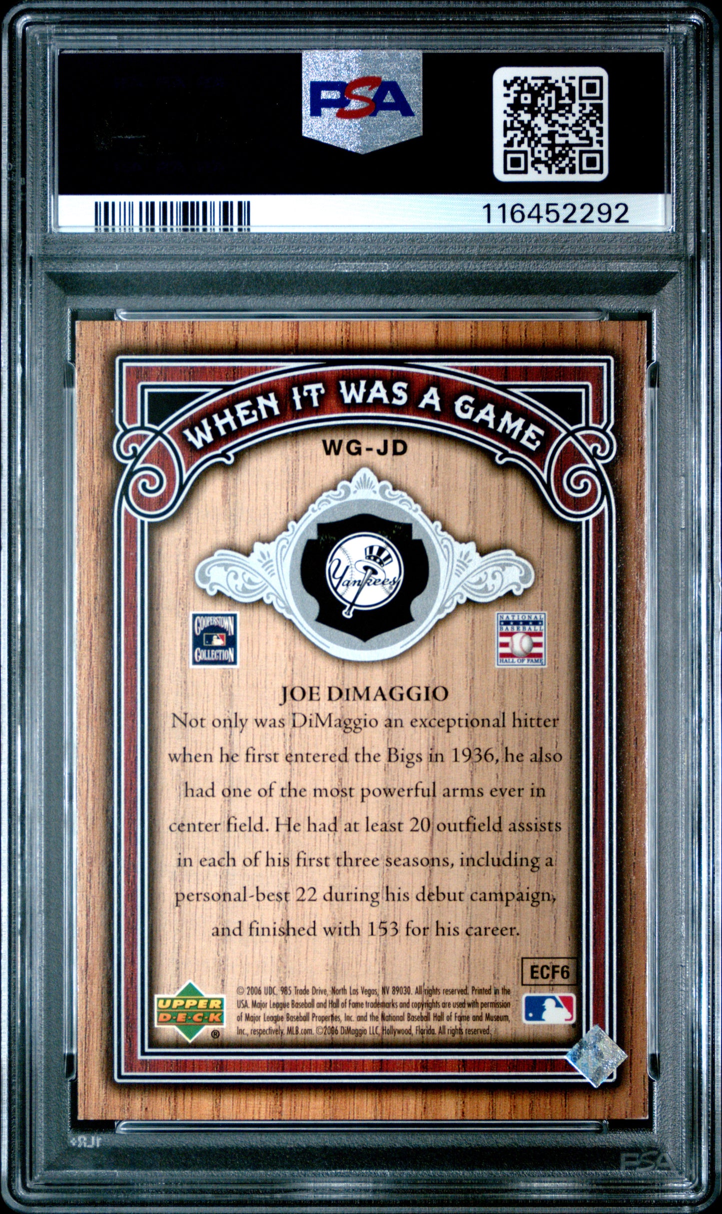 2006 SP Legendary Cuts When It Was A Game #WG-JD Joe Dimaggio Silver PSA 8