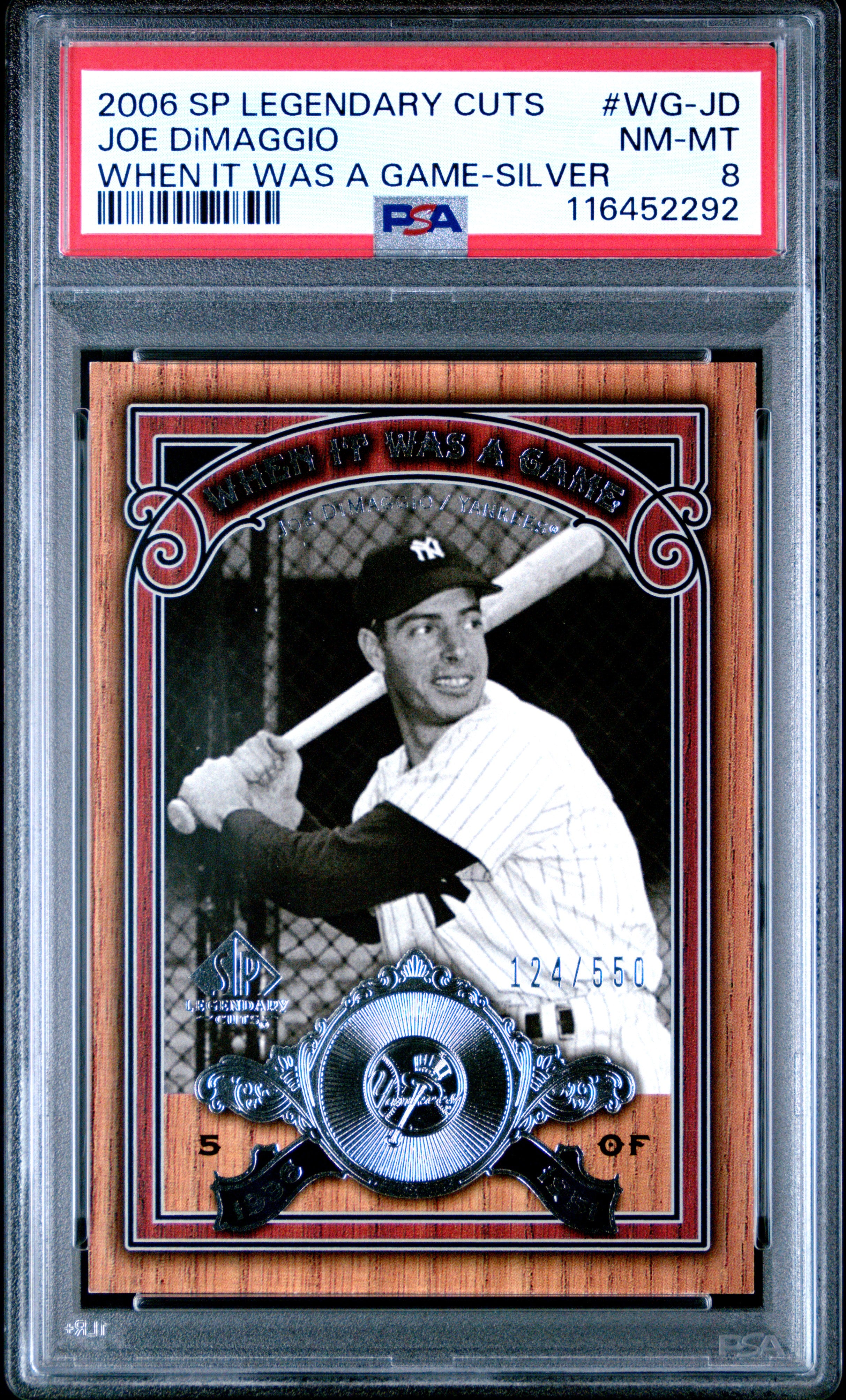 2006 SP Legendary Cuts When It Was A Game #WG-JD Joe Dimaggio Silver PSA 8