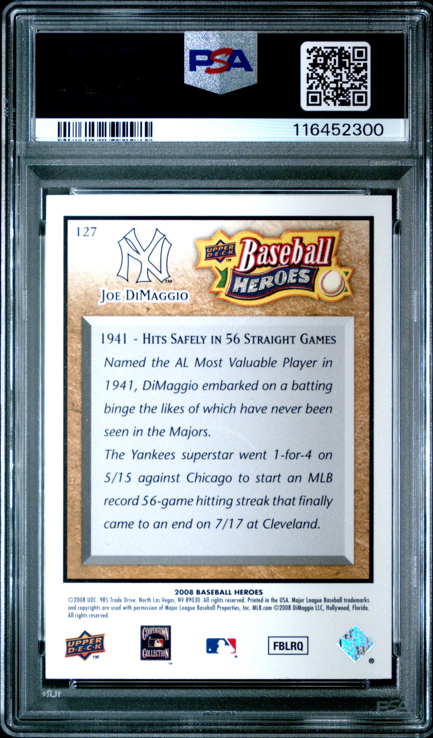 2008 Upper Deck Baseball Heroes #127 Joe Dimaggio Beige PSA 8