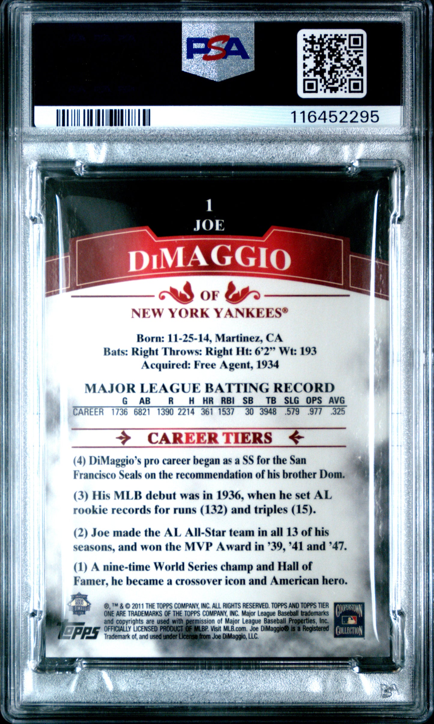 2011 Topps Tier One #1 Joe Dimaggio PSA 8