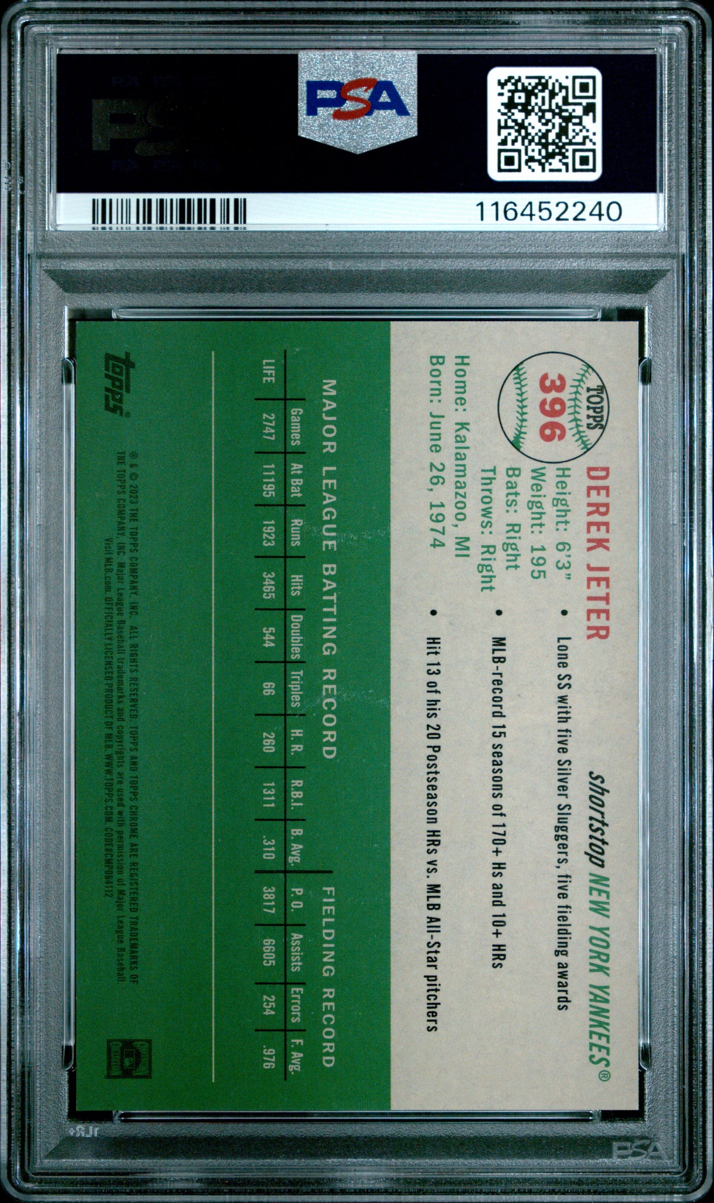2023 Topps Chrome Platinum Anniversary #396 Derek Jeter Speckle Refractor PSA 10