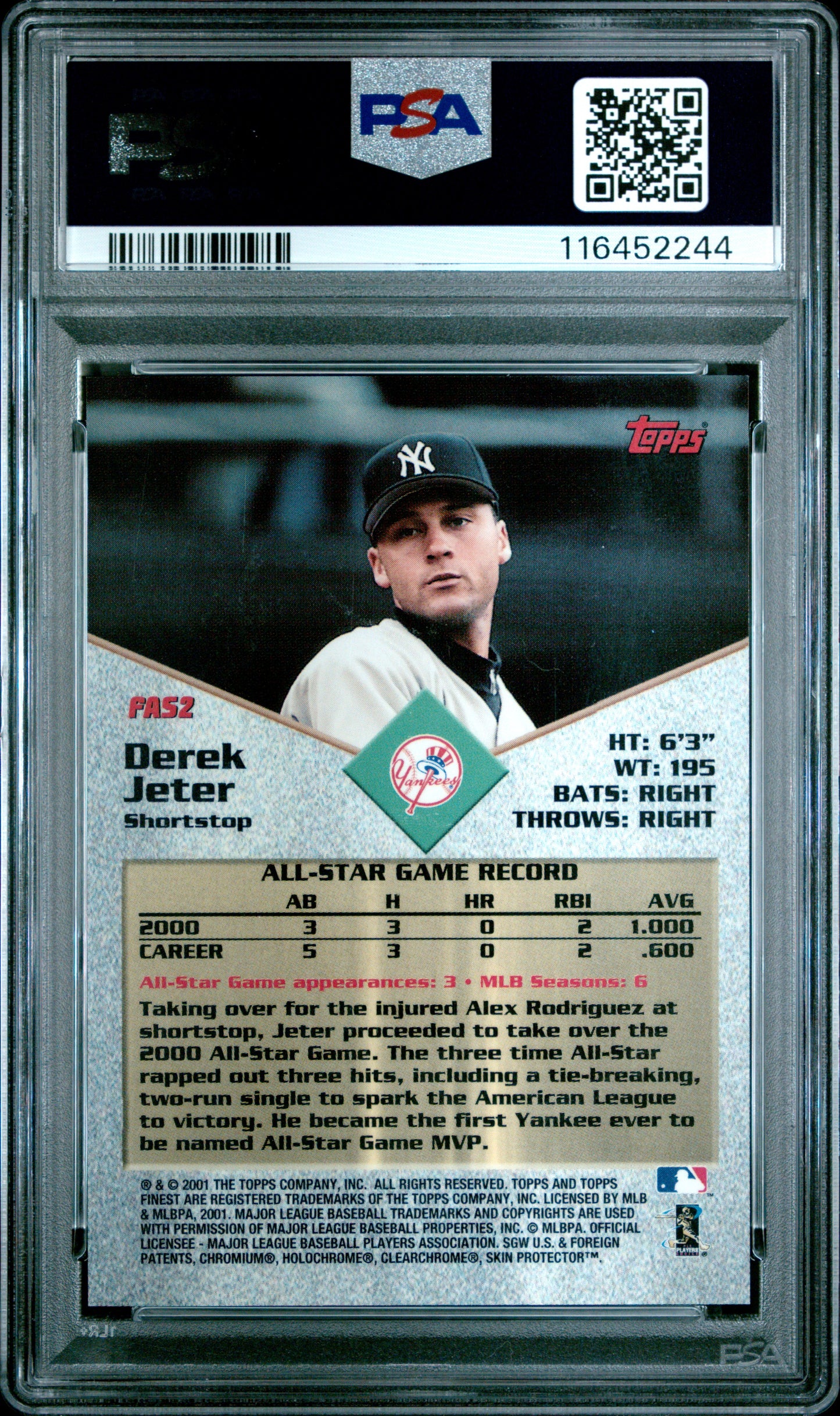2001 Finest All Stars #FAS2 Derek Jeter PSA 8