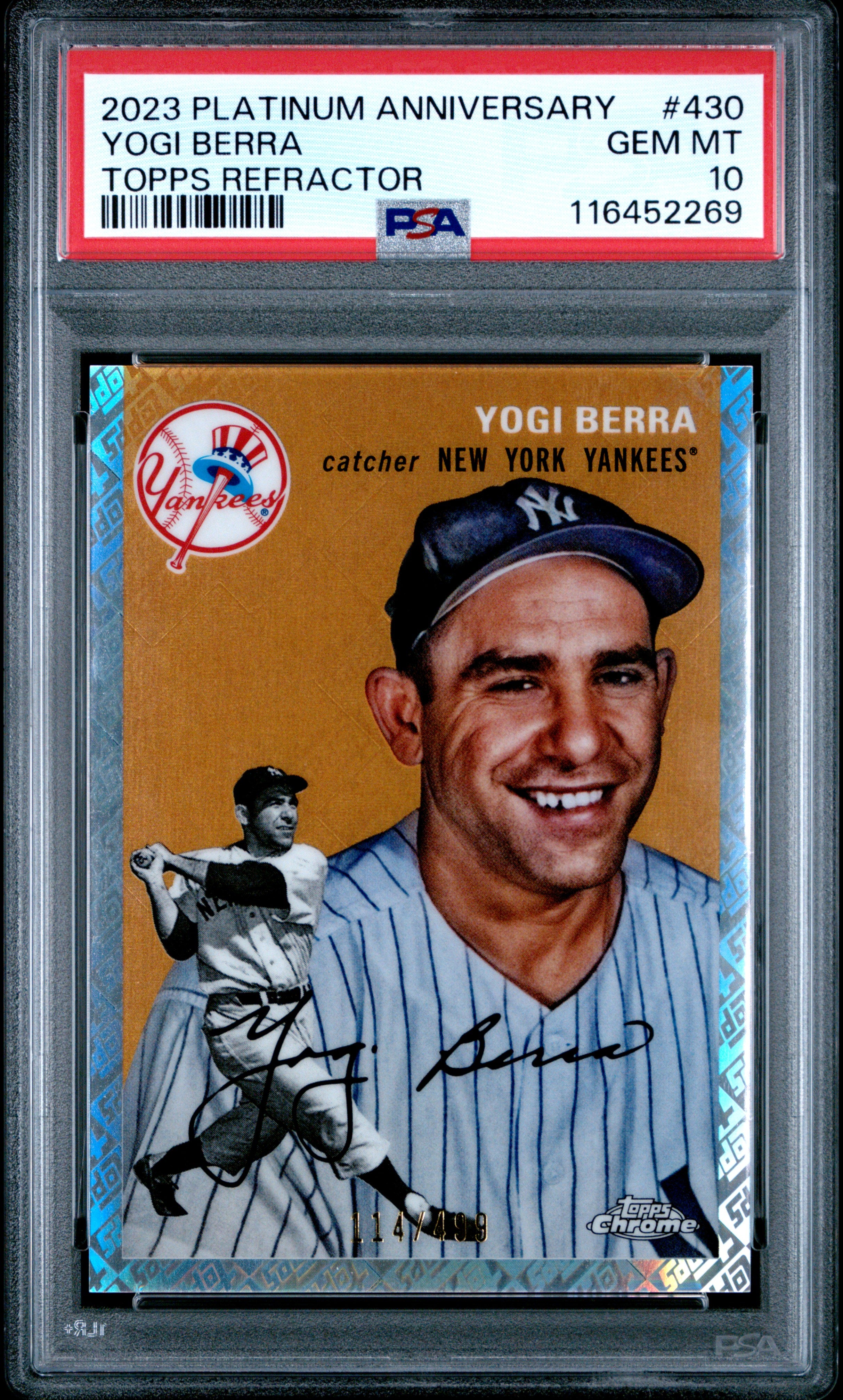 2023 Topps Chrome Platinum Anniversary #430 Yogi Berra Topps Refractor PSA 10