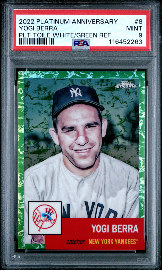 2022 Topps Chrome Platinum Anniversary #8 Yogi Berra Toile White/Green Ref PSA 9