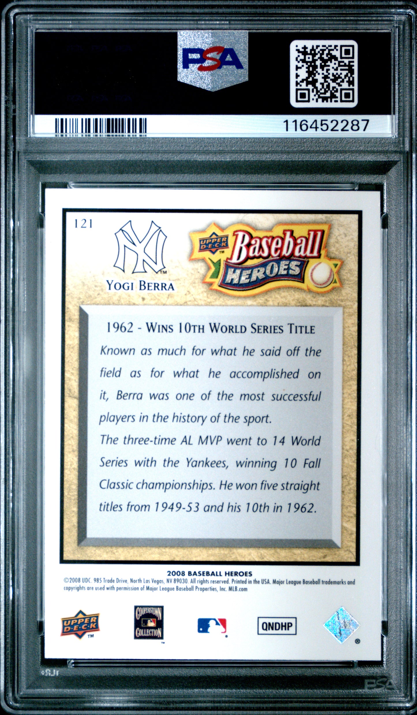 2008 Upper Deck Baseball Heroes #121 Yogi Berra Beige PSA 9