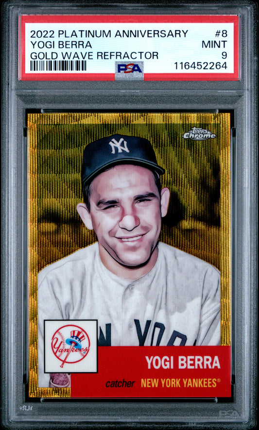 2022 Topps Chrome Platinum Anniversary #8 Yogi Berra Gold Wave Refractor PSA 9