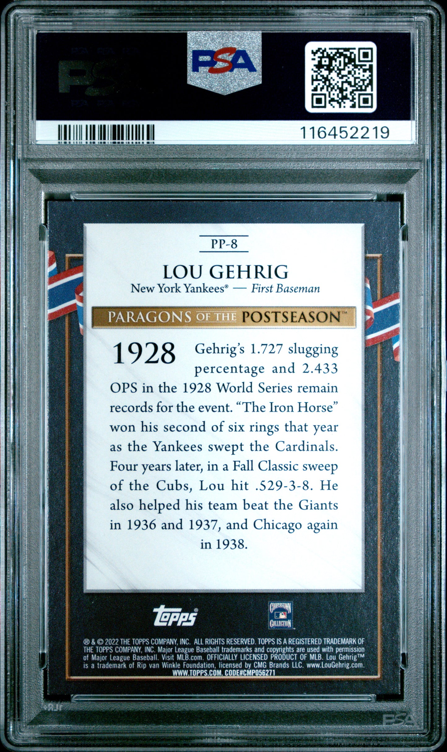 2022 Topps Update #PP8 Lou Gehrig Paragons/Postseason PSA 9