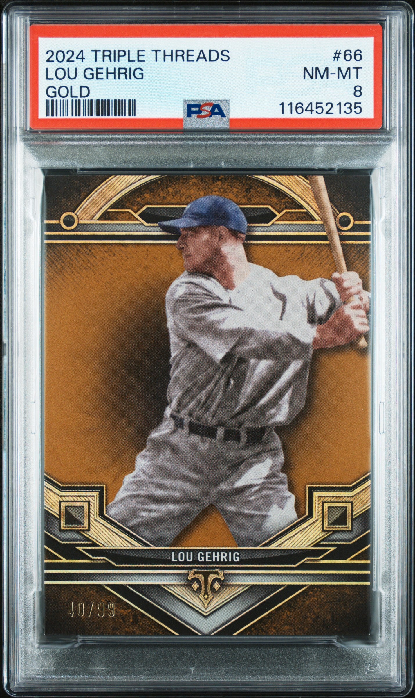 (1)2024 Topps Triple Threads #66 Lou Gehrig Gold PSA 8