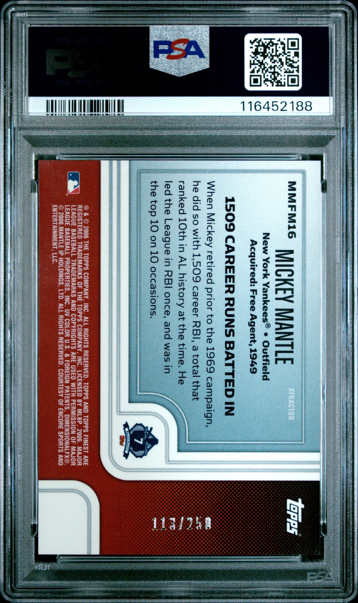 2006 Finest Mantle Finest Moments #16 Mickey Mantle Xfractor PSA 9