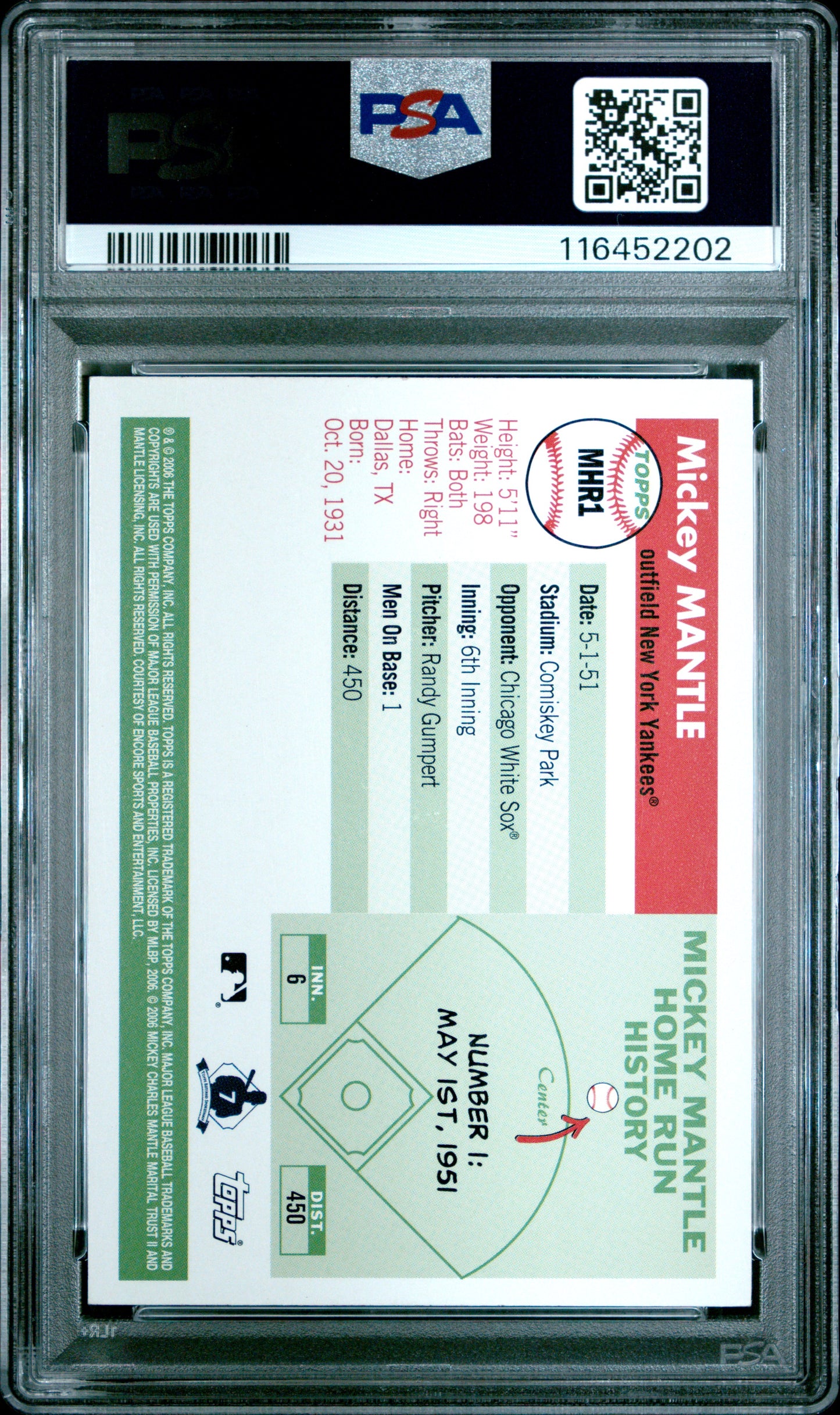 2006 Topps Mickey Mantle Home Run History #MHR1 Mickey Mantle PSA 7