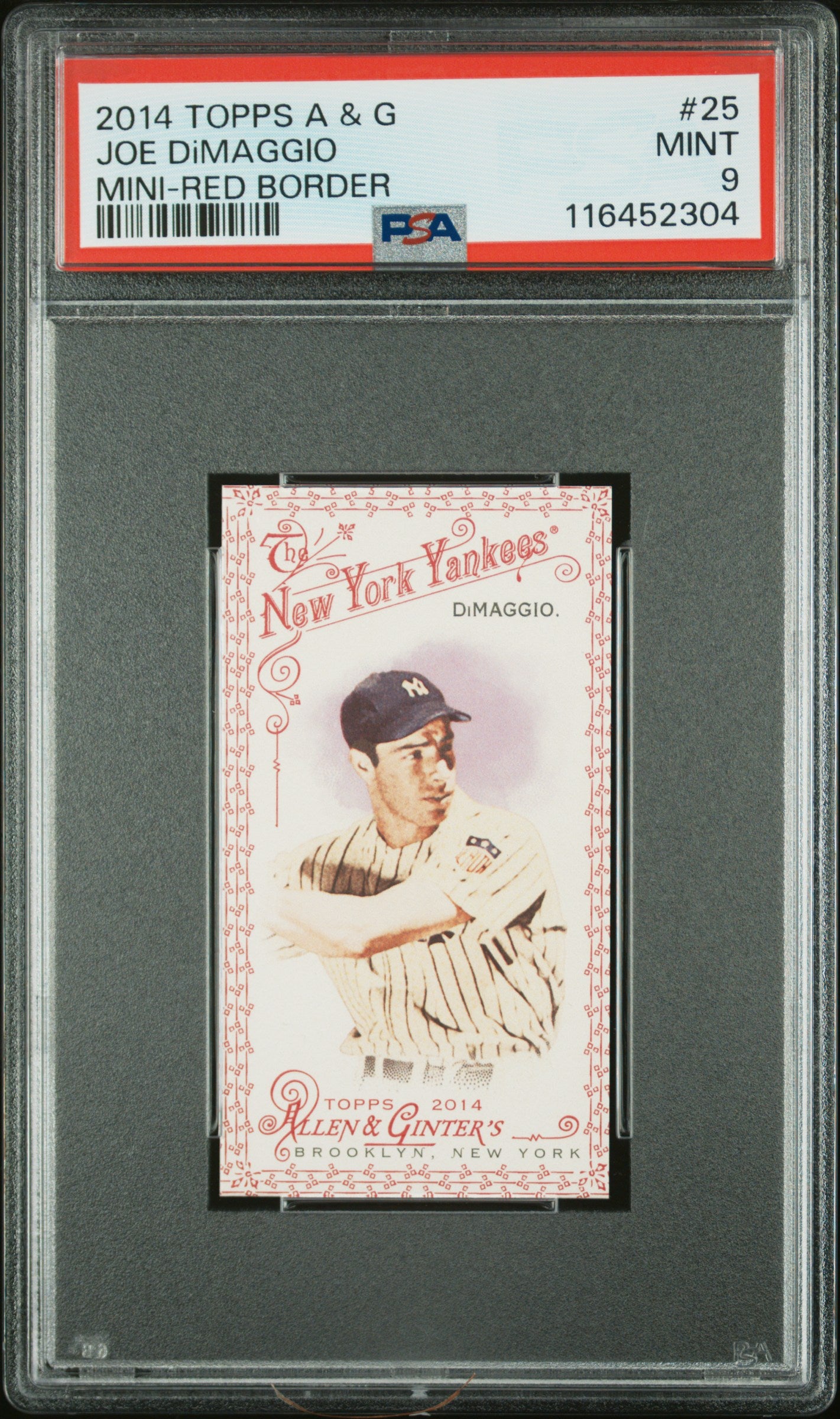 2014 Topps Allen & Ginter #25 Joe Dimaggio Mini-Red Border PSA 9