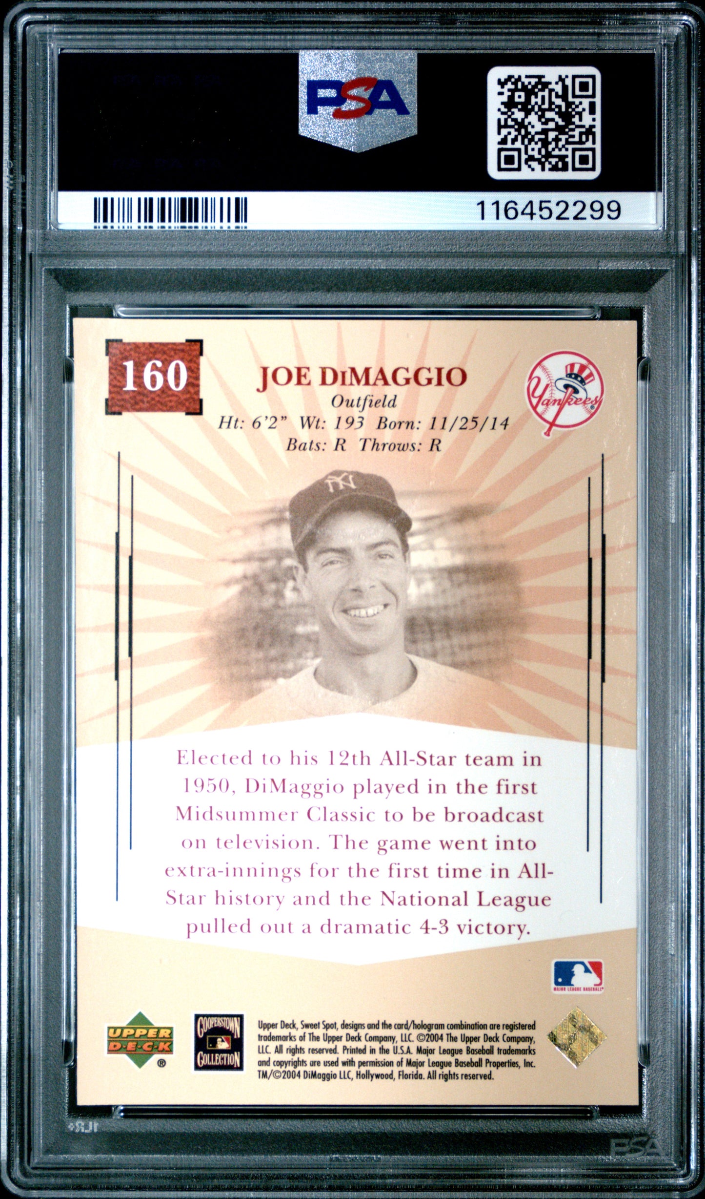 2004 Upper Deck Sweet Spot Classic #160 Joe Dimaggio Classic PSA 9