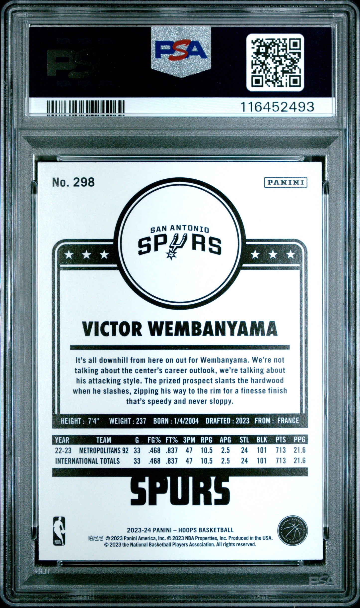 2023 Panini NBA Hoops #298 Victor Wembanyama RC PSA 10