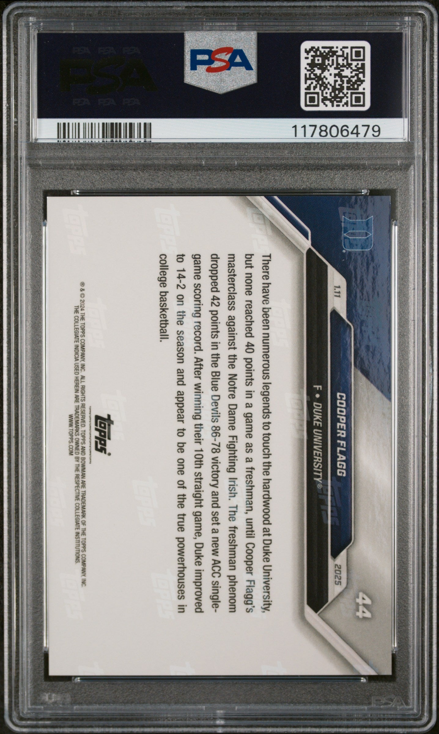 (11)2024-25 Bowman U Now #44 Cooper Flagg PSA 10