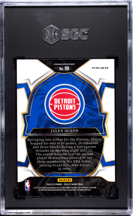 2022-23 Panini Select #98 Jalen Duren Silver Prizm RC SGC 9