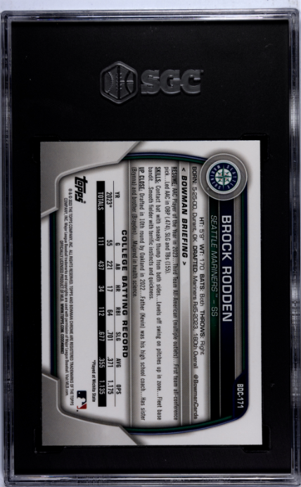 2023 Bowman Draft #BDC-171 Brock Rodden Chr. Lunar Glow Refractor SGC 10