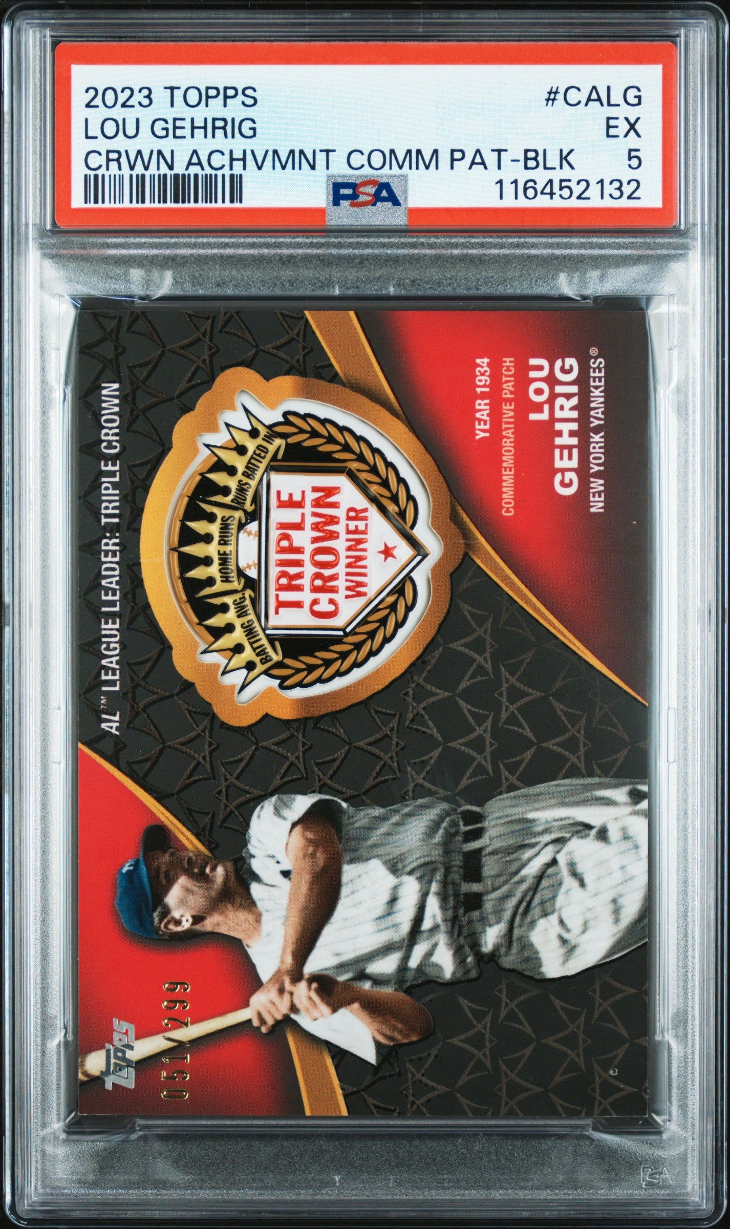 2023 Topps Crowning Achievements Commemorative Patch #CALG Lou Gehrig PAT-BLK PSA 5