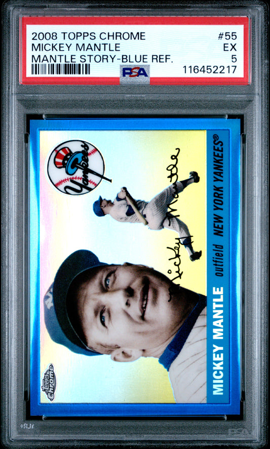 2008 Topps Chrome Mantle Story #55 Mickey Mantle Mantle Story-Blue Ref. PSA 5