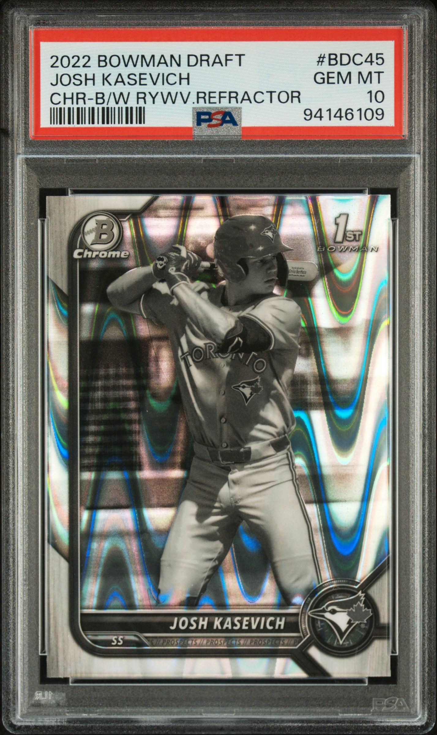 2022 Bowman Draft #BDC45 Josh Kasevich Chr-B/W Rywv.Refractor PSA 10