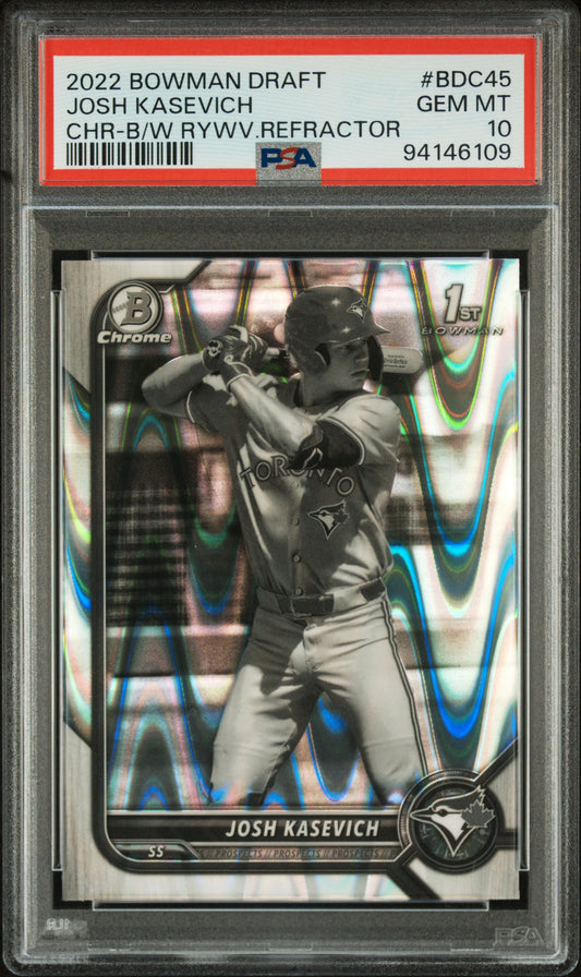 2022 Bowman Draft #BDC45 Josh Kasevich Chr-B/W Rywv.Refractor PSA 10