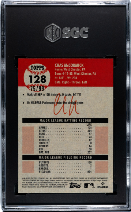 2022 Topps Chrome Platinum Anniversary #128 Chas Mccormick Green Wave Ref. RC SGC 9.5