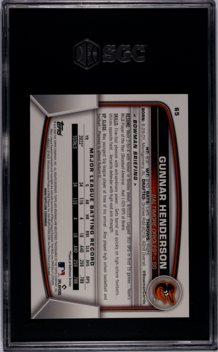 2023 Bowman #65 Gunnar Henderson RC SGC 6