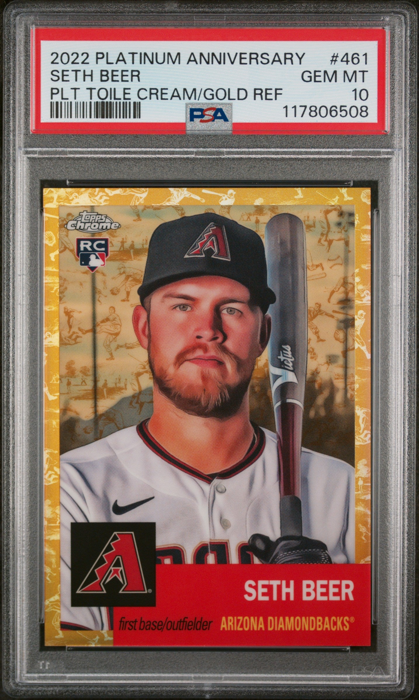2022 Topps Chrome Platinum Anniversary #461 Seth Beer PLT Toile Cream/Gold Ref. RC PSA 10