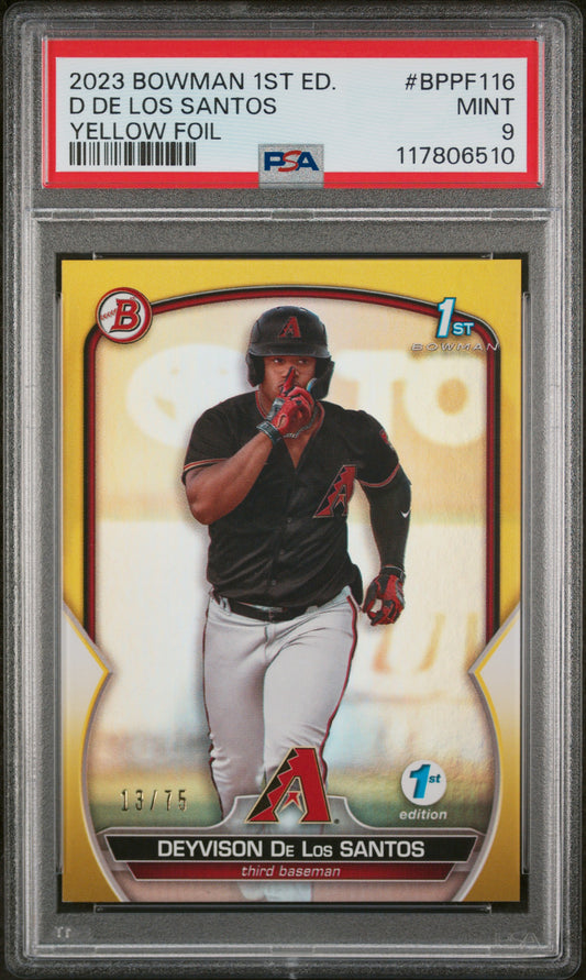 2023 Bowman 1st Edition #BPPF116 D De Los Santos Yellow Foil PSA 9