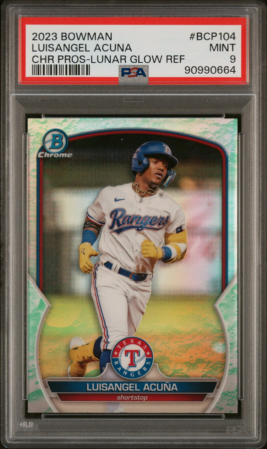 2023 Bowman Chrome Prospects #BCP104 Luisangel Acuna Lunar Glow Refractor PSA 9