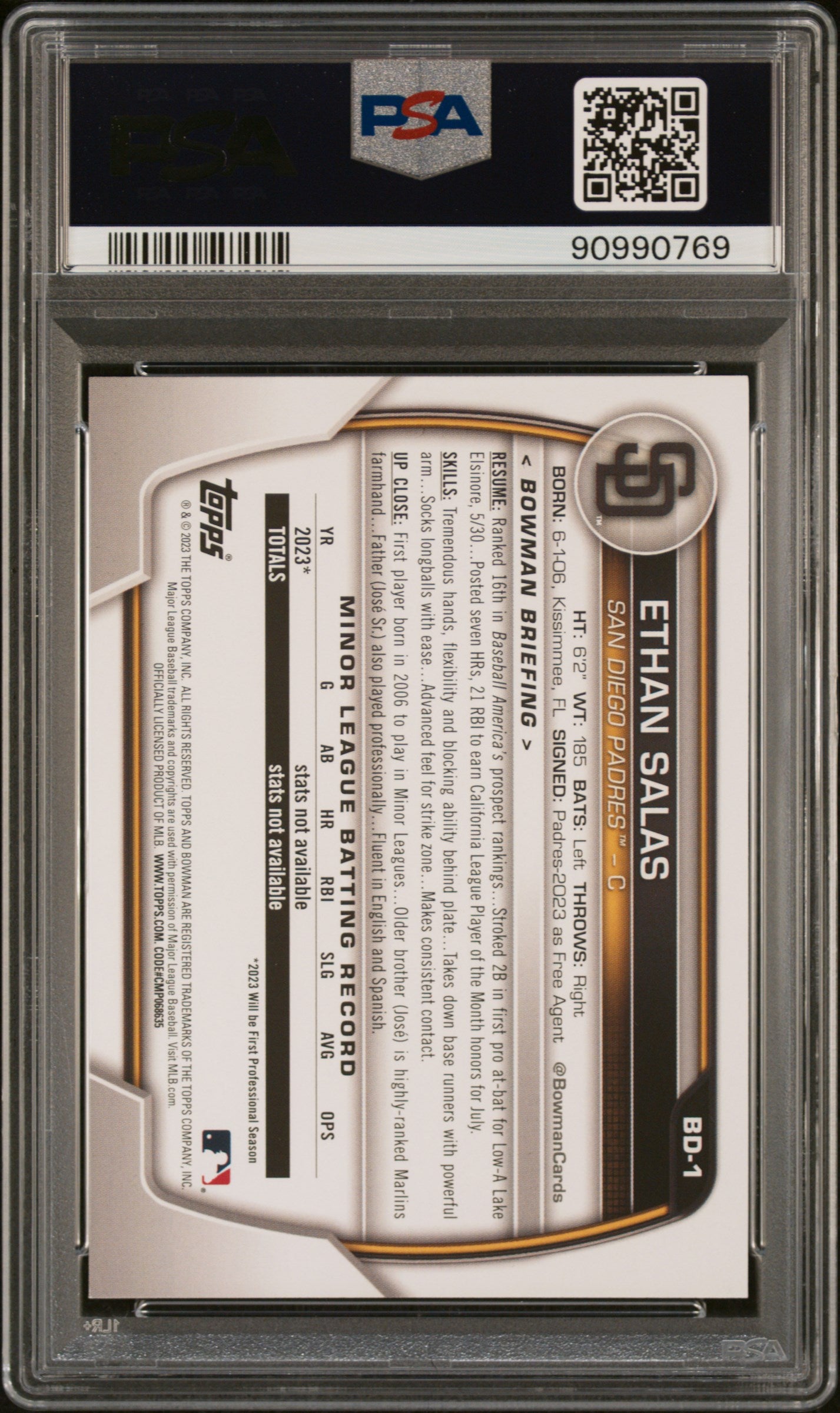 2023 Bowman Draft #BD1 Ethan Salas PSA 10