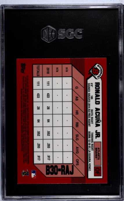 2019 Bowman Chrome #B30-RAJ Ronald Acuna Jr. 30th Anniversary SGC 6