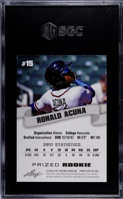 2018 Leaf Prized Rookie #15 Ronald Acuna Jr. SGC 9