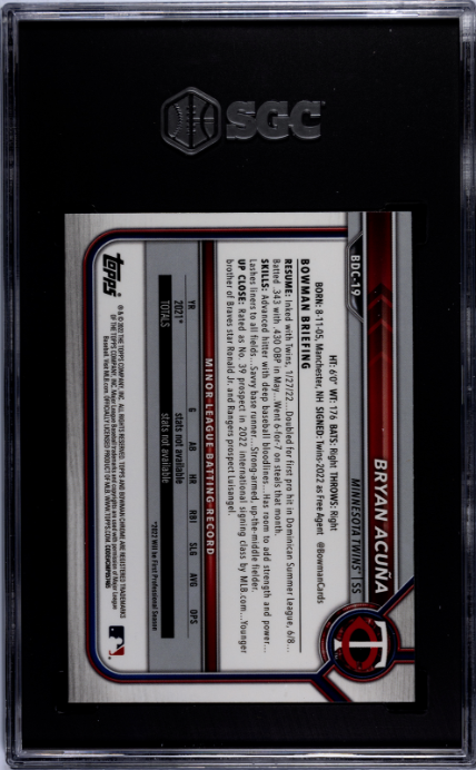2022 Bowman Draft Sapphire #BDC-19 Bryan Acuna Chr. SGC 9.5