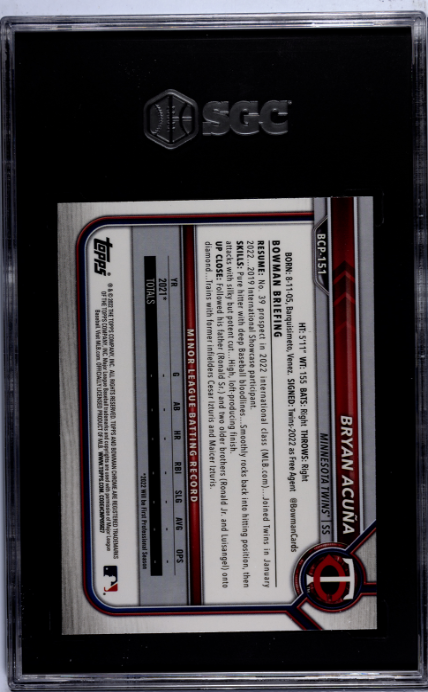 2022 Bowman Chrome #BCP-151 Bryan Acuna Prospect SGC 9.5