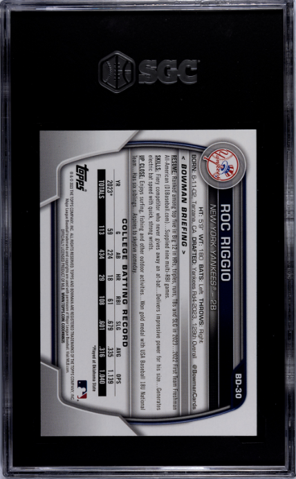 2023 Bowman Draft #BD-30 Roc Riggio SGC 10