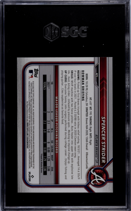 2022 Bowman #41 Spencer Strider RC SGC 10
