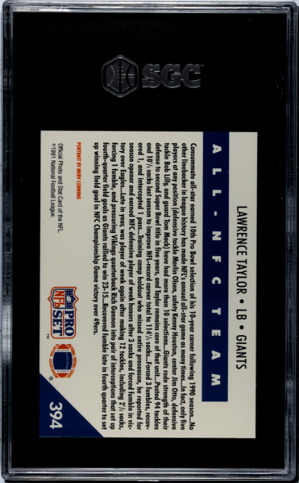 1991 Pro Set #394 Lawrence Taylor All-NFC Team SGC 10