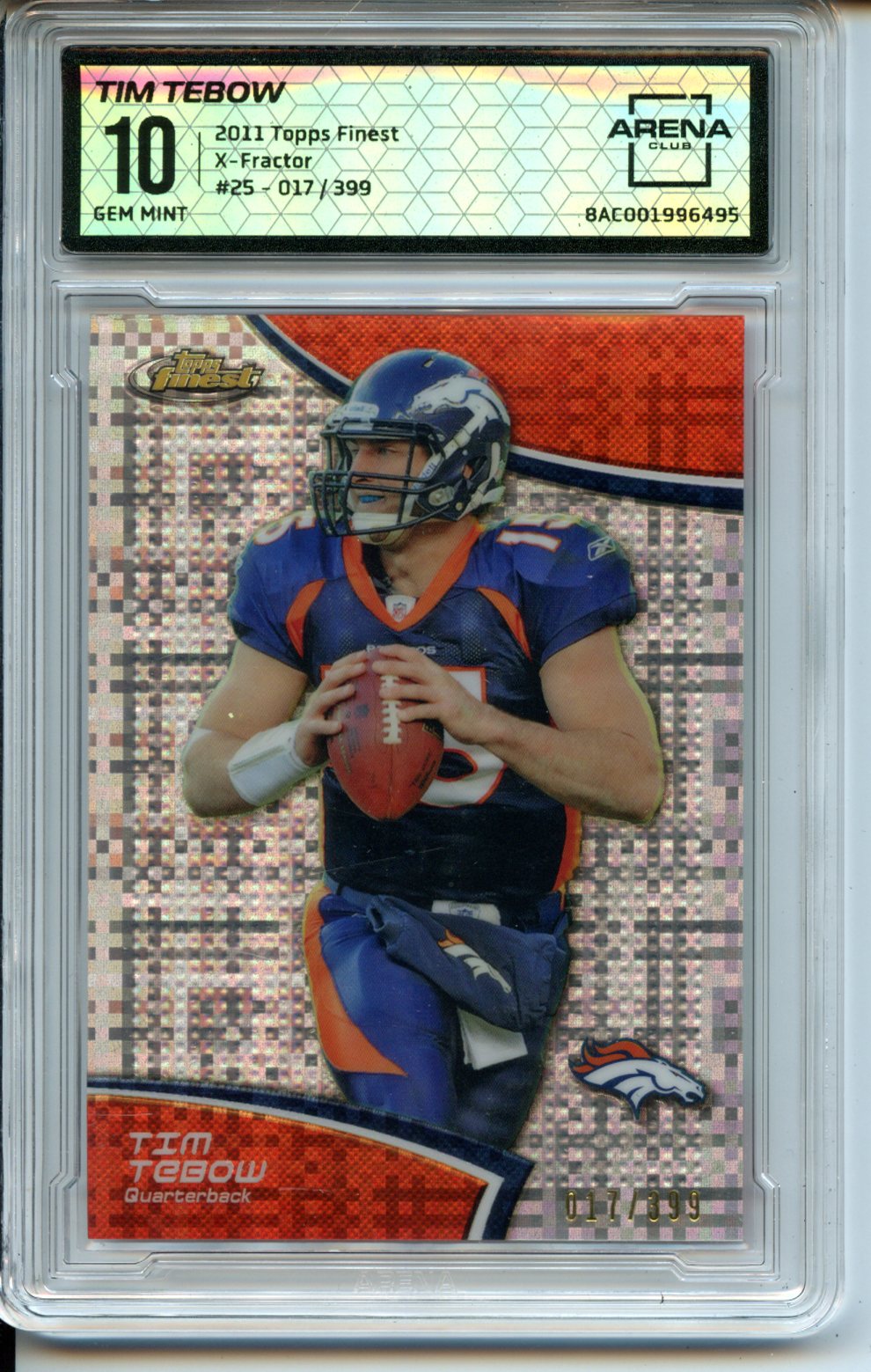 2011 Finest #25 Tim Tebow Xfractors Arena Club 10