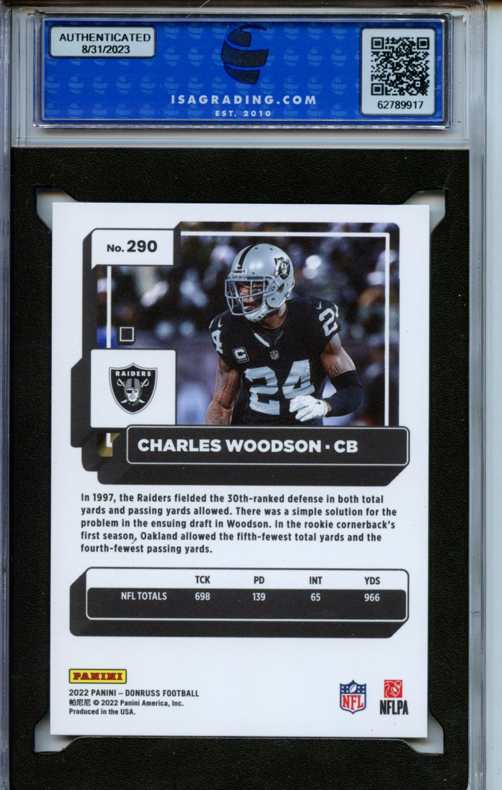 2022 Donruss #290 Charles Woodson Premium Press Proof ISA 10