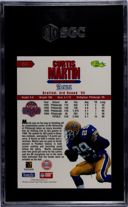1995 Classic Nfl Rookies #84 Curtis Martin SGC 9