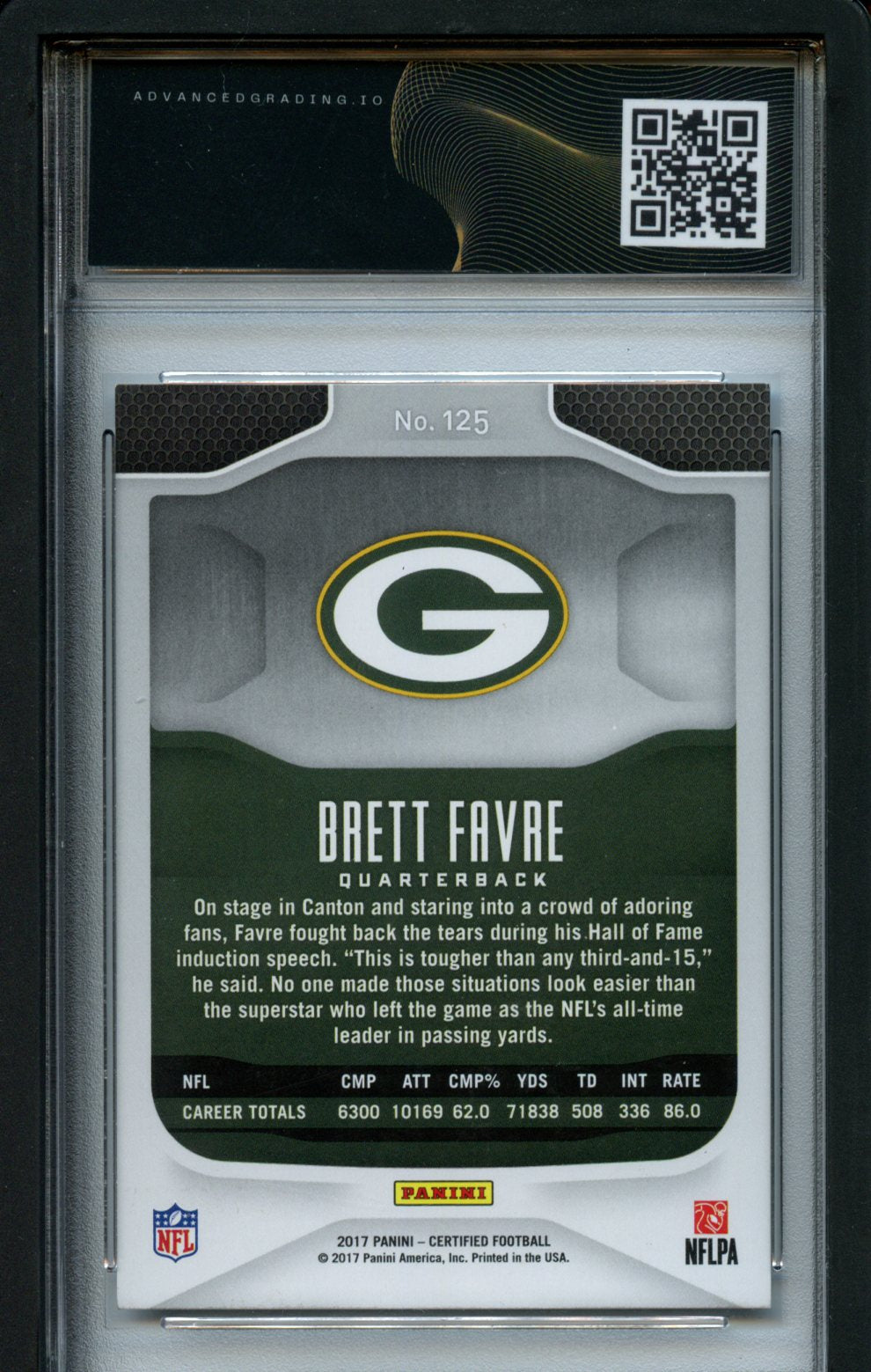 2017 Panini Certified #125 Brett Favre Mirror AdvanceGrading.IO 10