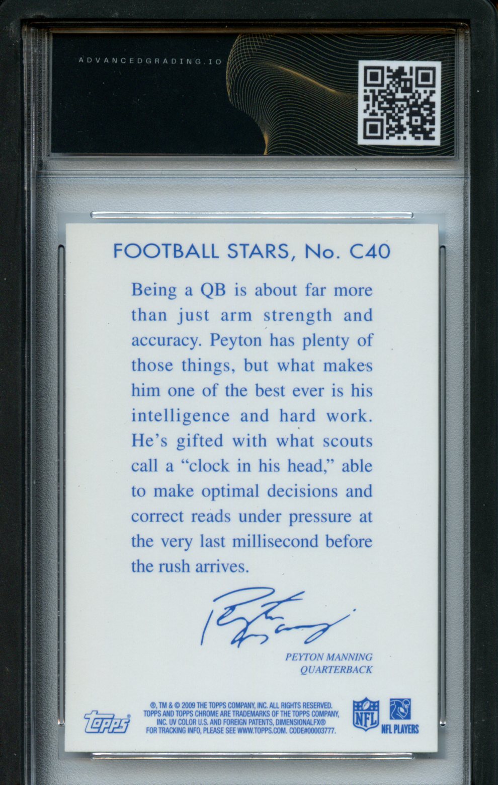 2009 Topps Chrome #C40 Peyton Manning Chicle AdvancedGrading.IO 9