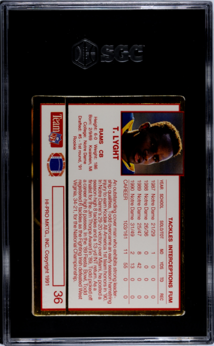 1991 Action Packed Update #36 Todd Lyght SGC 8