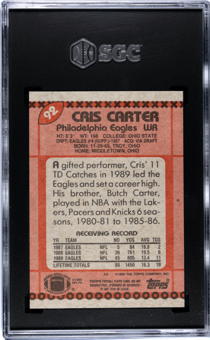 1990 Topps #92 Cris Carter SGC 8