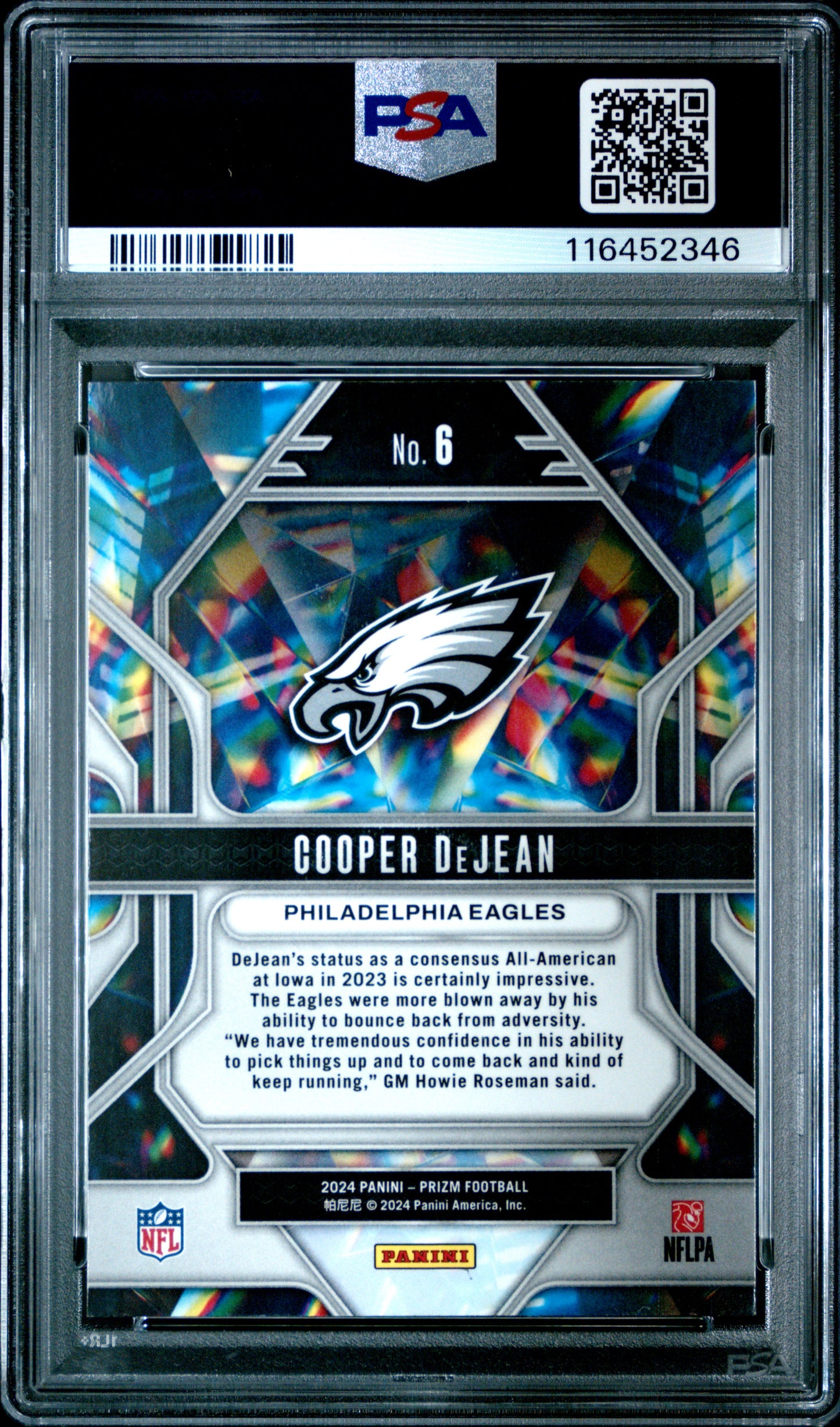 2024 Panini Prizm Prizmatic #6 Cooper Dejean RC PSA 8