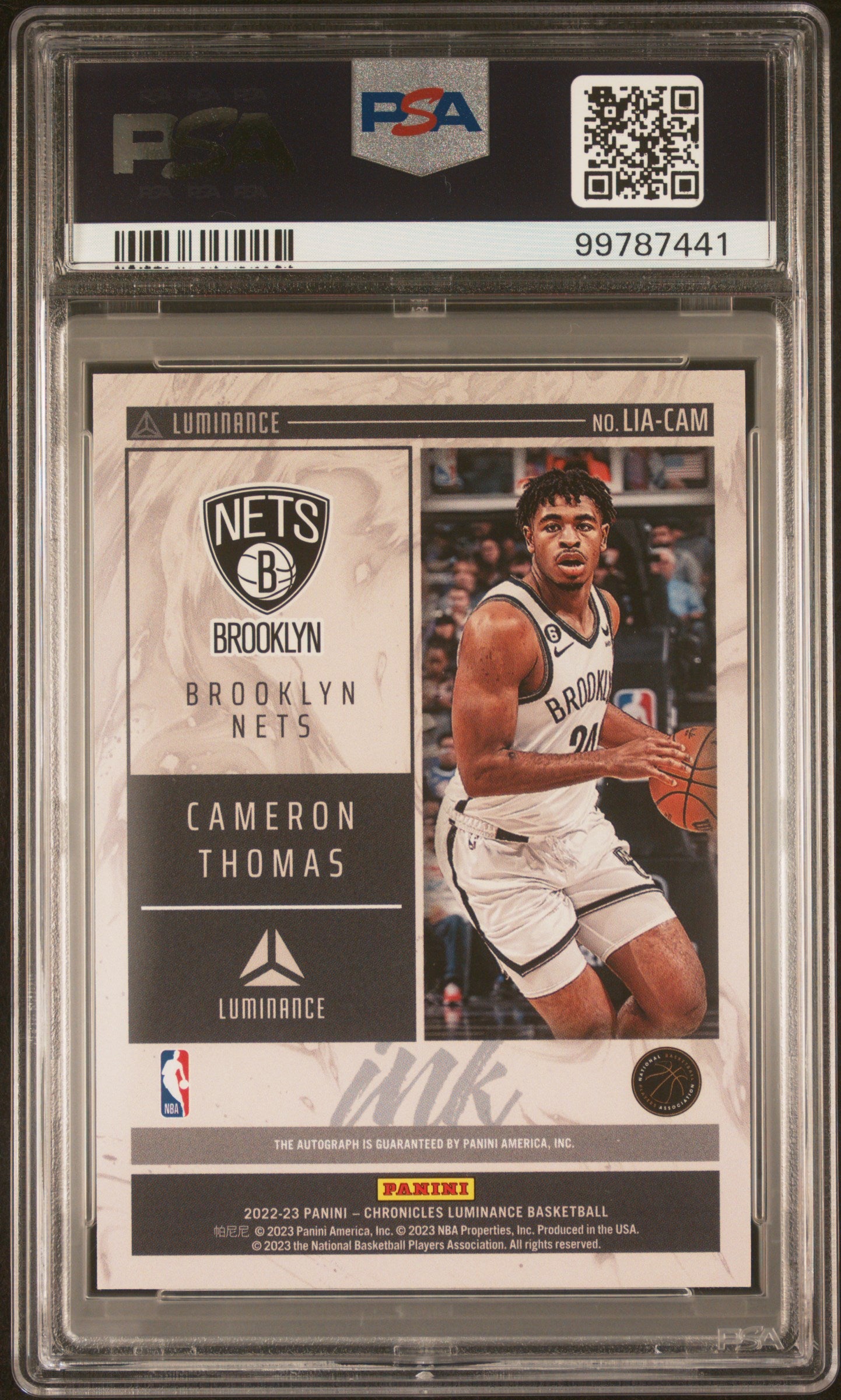 2022 Panini Chronicles Luminance Ink Autographs #LIACAM Cameron Thomas RC PSA 10-10