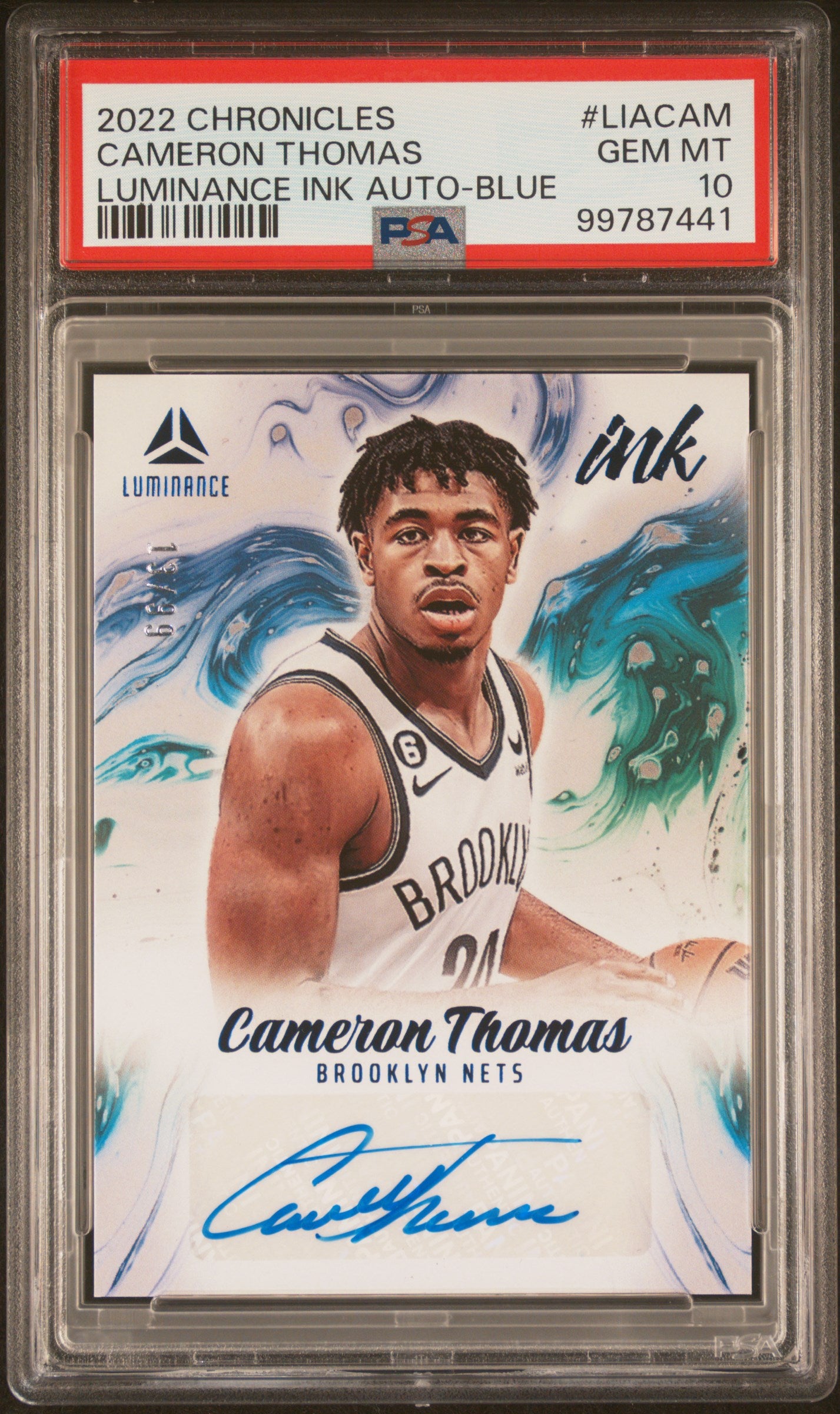 2022 Panini Chronicles Luminance Ink Autographs #LIACAM Cameron Thomas RC PSA 10-10
