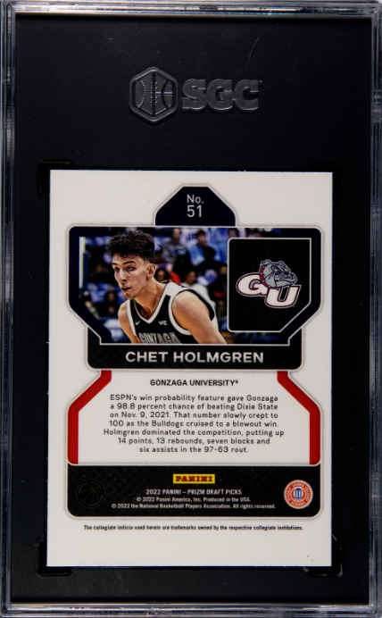2022-23 Panini Prizm Draft Picks #51 Chet Holmgren RC SGC 8.5